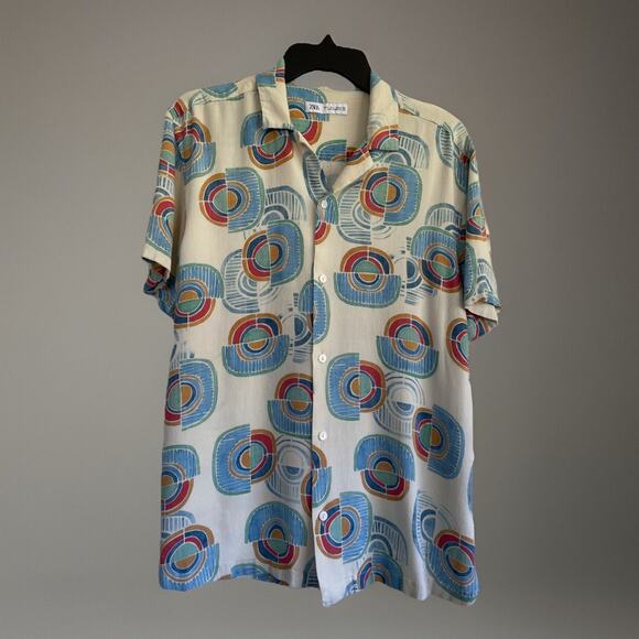 Zaba Lightweight Moroccan Men’s L Colorful Summer Collared Geometric Circles EUC - Picture 1 of 6